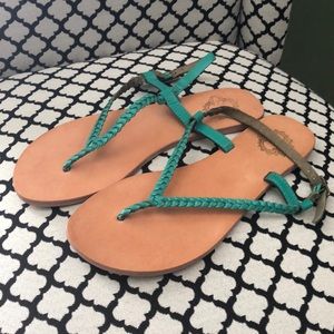 Teal leather sandals